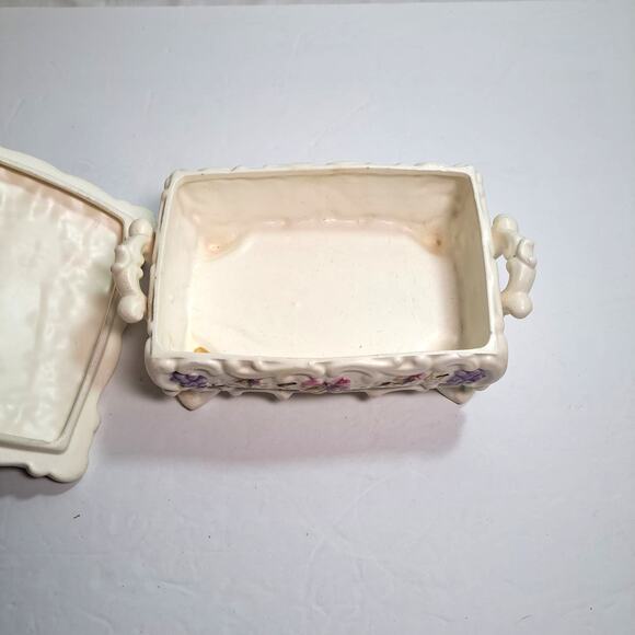 Vintage Lenwile Ardalt Painted Porcelain Covered Trinket Box Fleur de Lis Grapes - Picture 3 of 11